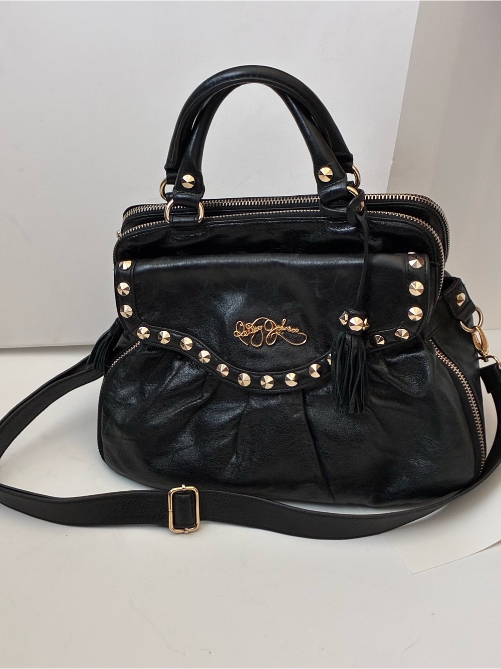 Vintage Betsey Johnson Black Studded Satchel Crossbody